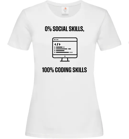 Жіноча футболка 0% social skills, 100% coding Білий фото