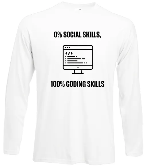 Лонгслів 0% social skills, 100% coding Білий фото