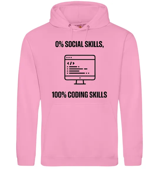 Мужская толстовка (худи) 0% social skills, 100% coding Розовый фото
