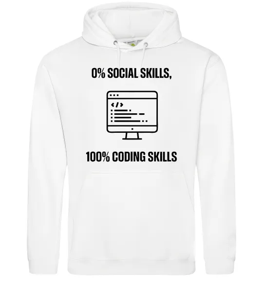 Женская толстовка (худи) 0% social skills, 100% coding Белый фото