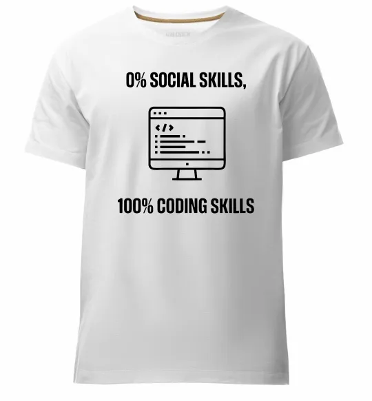 Чоловіча преміум футболка 0% social skills, 100% coding Білий фото