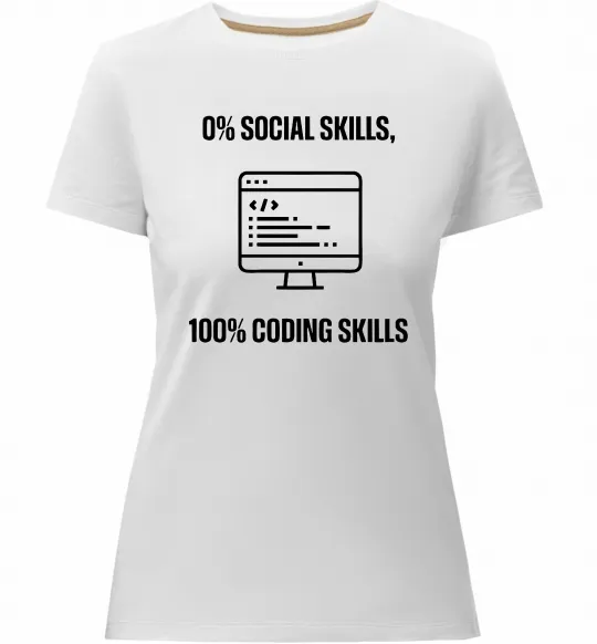 Жіноча преміум футболка 0% social skills, 100% coding Білий фото