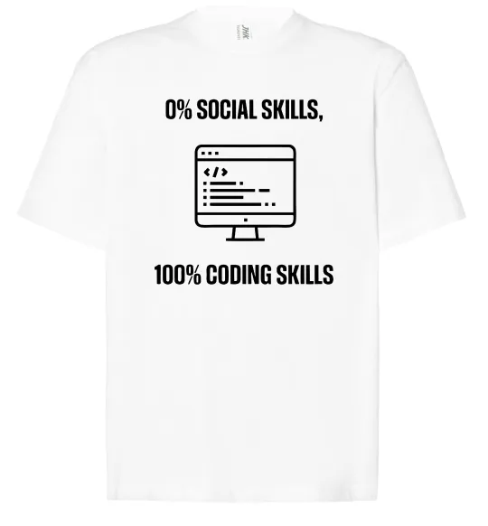 Футболка Оверсайз 0% social skills, 100% coding Білий фото