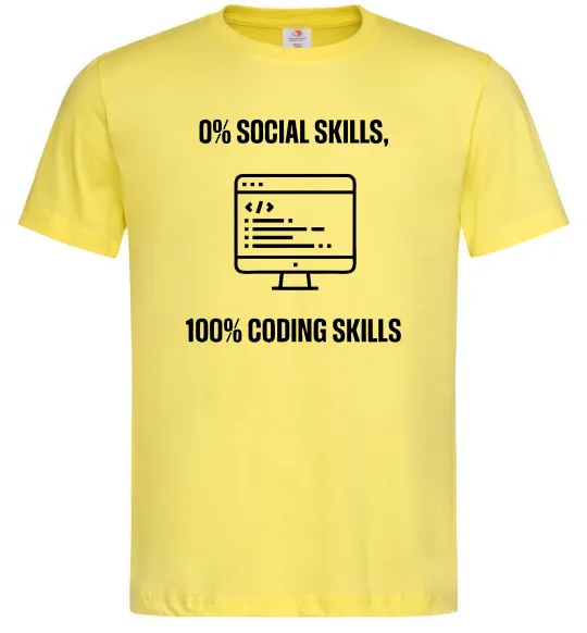 Мужская футболка 0% social skills, 100% coding Лимонный фото