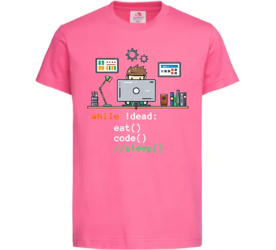 Детская футболка While !dead eat code Ярко-розовый фото