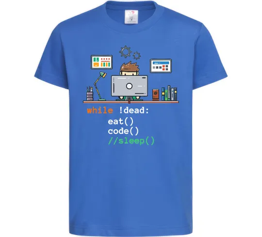 Детская футболка While !dead eat code Ярко-синий фото