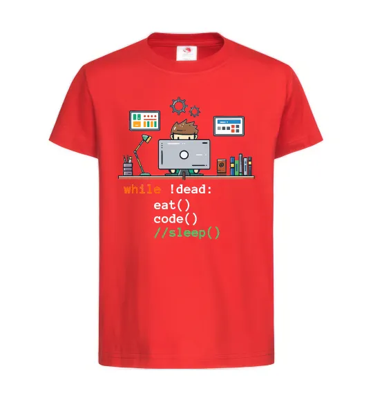 Дитяча футболка While !dead eat code Червоний фото