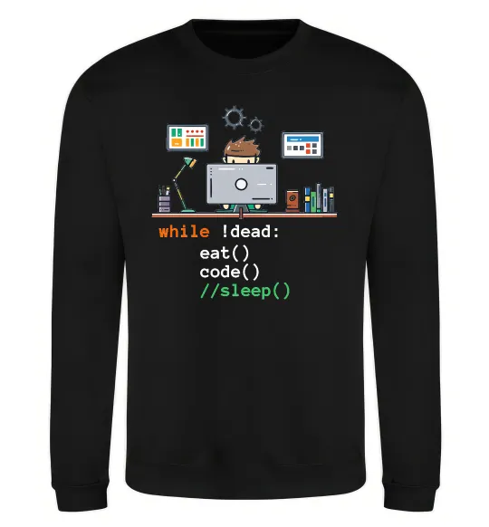 Світшот While !dead eat code Чорний фото