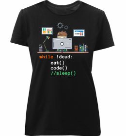 Женская премиум футболка While !dead eat code