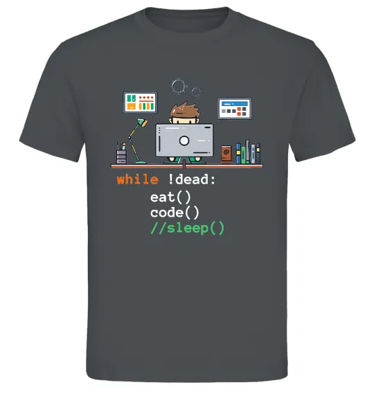 Мужская футболка While !dead eat code Графит фото