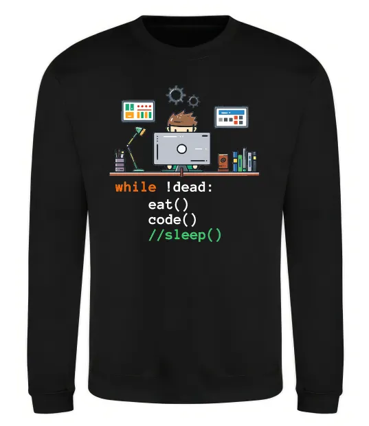 Свитшот While !dead eat code Черный фото