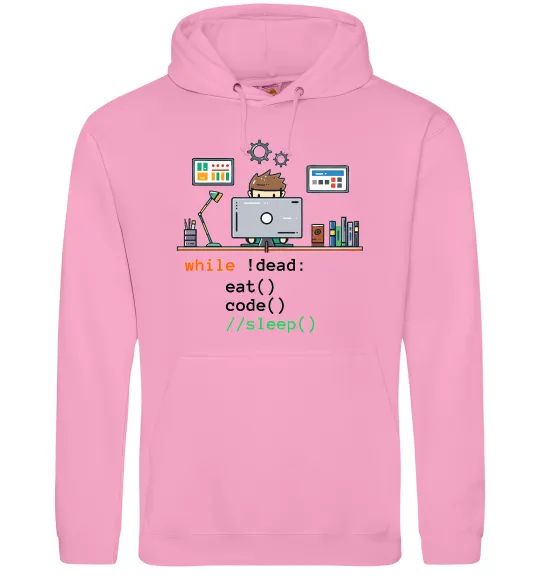 Мужская толстовка (худи) While !dead eat code Розовый фото