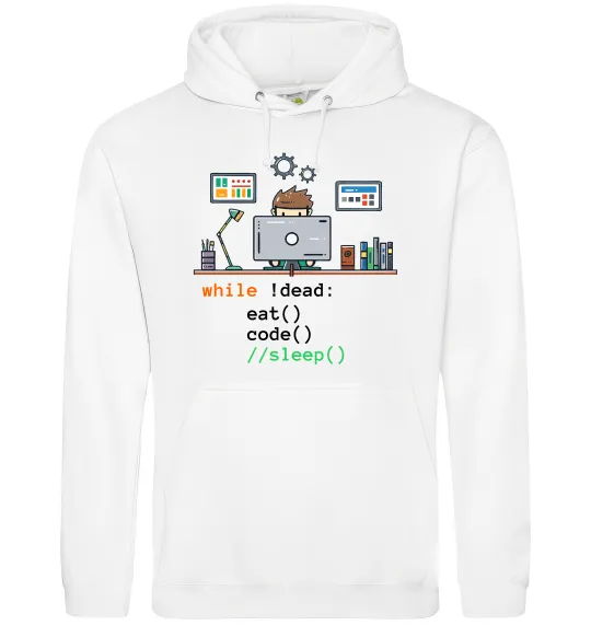 Женская толстовка (худи) While !dead eat code Белый фото