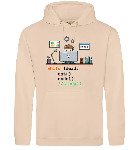 Женская толстовка (худи) While !dead eat code Песочный фото