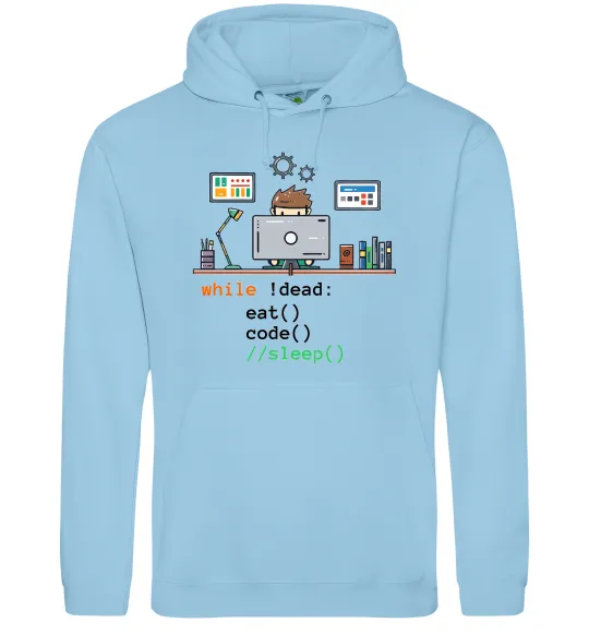 Женская толстовка (худи) While !dead eat code Голубой фото