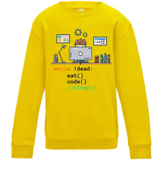 Детский Свитшот While !dead eat code Солнечно желтый фото