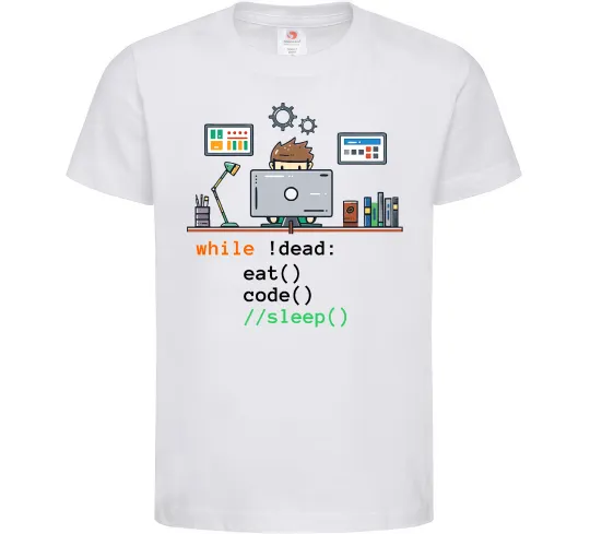 Детская футболка While !dead eat code Белый фото