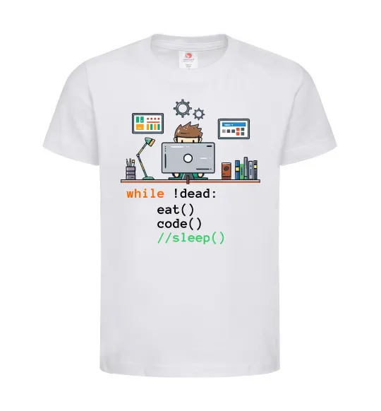 Дитяча футболка While !dead eat code Білий фото
