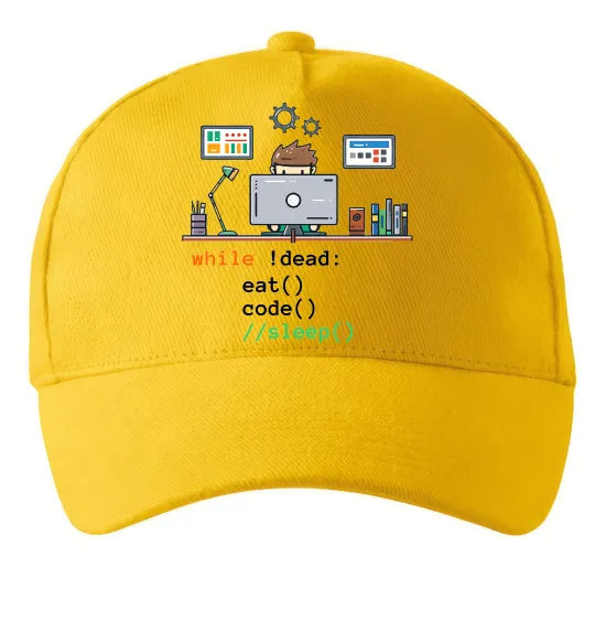 Кепка While !dead eat code Солнечно желтый фото