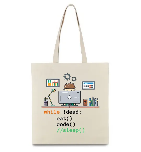 Эко-сумка While !dead eat code Бежевый фото