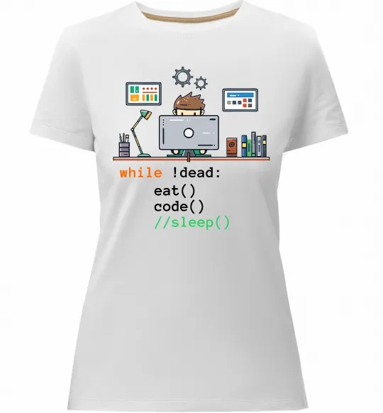 Женская премиум футболка While !dead eat code Белый фото