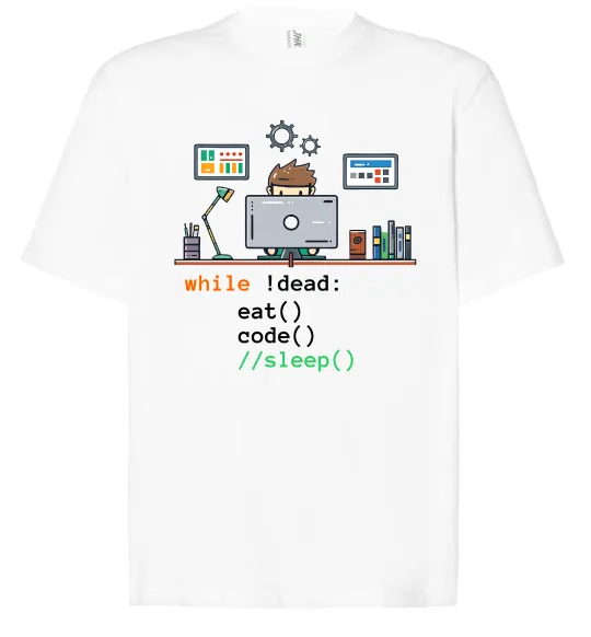 Футболка Оверсайз While !dead eat code Белый фото