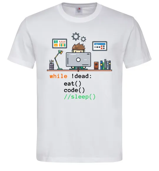 Мужская футболка While !dead eat code Белый фото