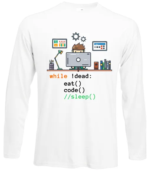 Лонгслив While !dead eat code Белый фото