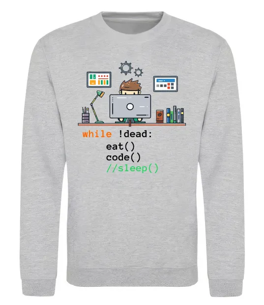 Свитшот While !dead eat code Серый меланж фото