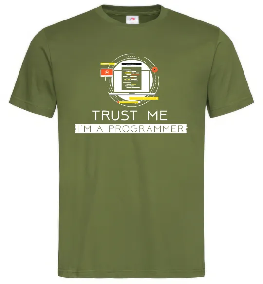 Мужская футболка Programmer trust me Оливковый фото