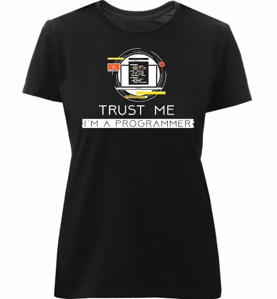 Женская премиум футболка Programmer trust me Черный фото