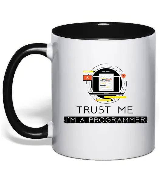 Чашка с цветной ручкой Programmer trust me Черный фото