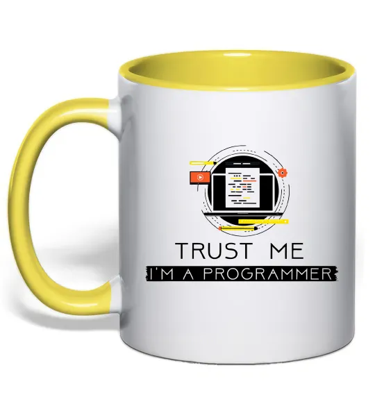 Чашка с цветной ручкой Programmer trust me Лимонный фото
