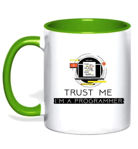 Чашка с цветной ручкой Programmer trust me Лаймовый фото