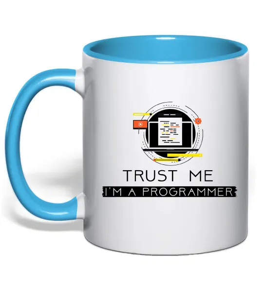 Чашка с цветной ручкой Programmer trust me Голубой фото