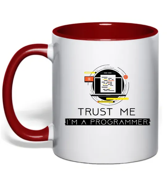 Чашка с цветной ручкой Programmer trust me Красный фото