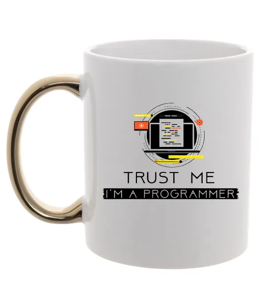 Чашка с цветной ручкой Programmer trust me Золото фото