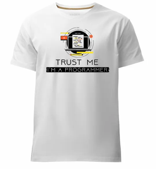 Мужская премиум футболка Programmer trust me Белый фото