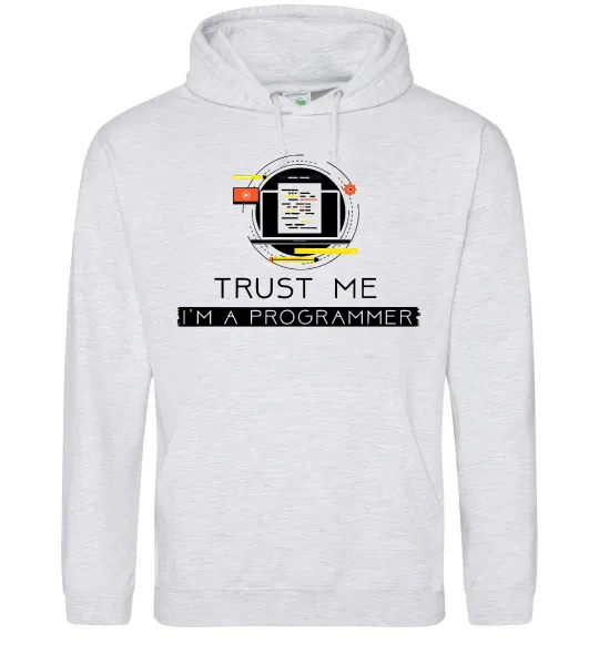 Мужская толстовка (худи) Programmer trust me Серый меланж фото