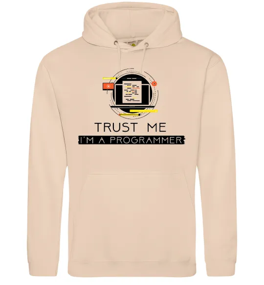 Мужская толстовка (худи) Programmer trust me Песочный фото