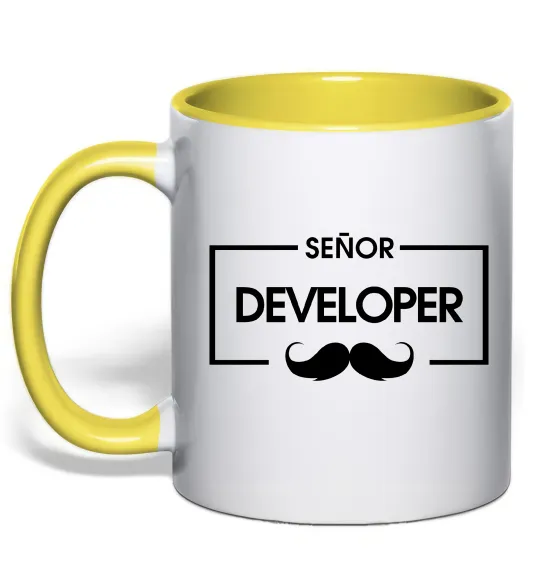 Чашка с цветной ручкой Senior developer Лимонный фото
