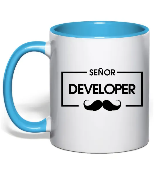 Чашка с цветной ручкой Senior developer Голубой фото