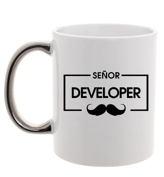 Чашка с цветной ручкой Senior developer Серебро фото