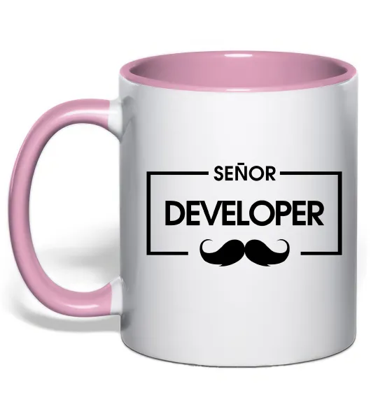 Чашка с цветной ручкой Senior developer Нежно розовый фото