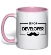 Чашка с цветной ручкой Senior developer Нежно розовый фото