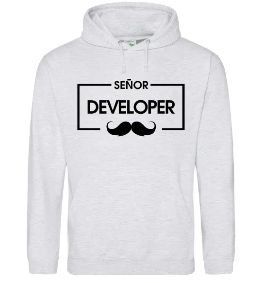 Мужская толстовка (худи) Senior developer Серый меланж фото