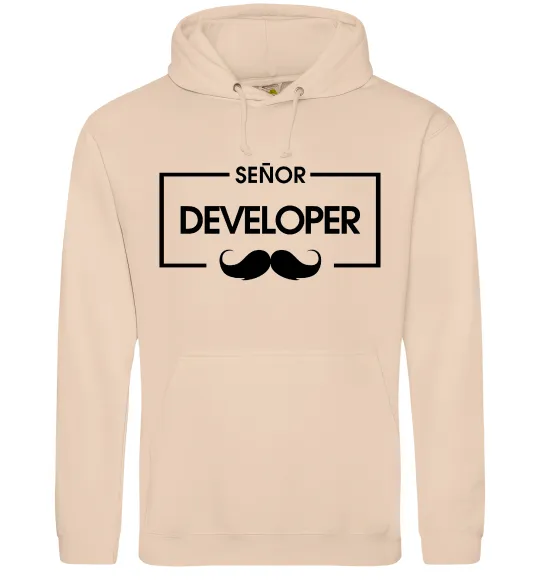 Мужская толстовка (худи) Senior developer Песочный фото