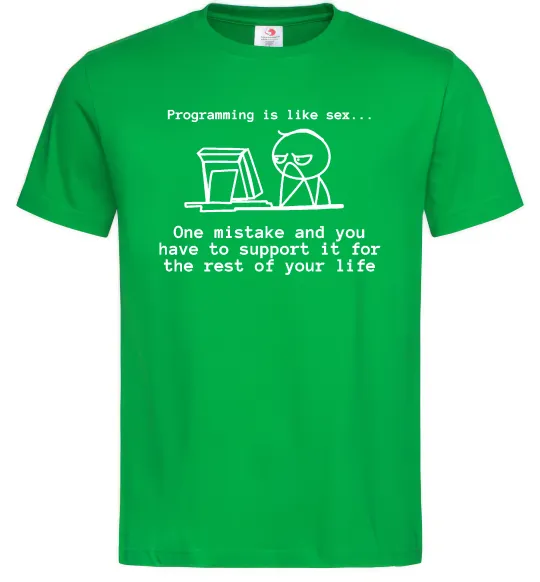 Мужская футболка Programming is like sex Зеленый фото