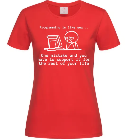 Женская футболка Programming is like sex Красный фото