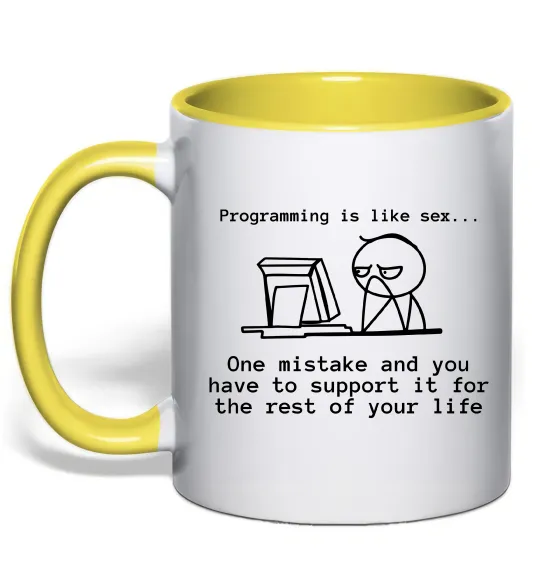 Чашка с цветной ручкой Programming is like sex Лимонный фото
